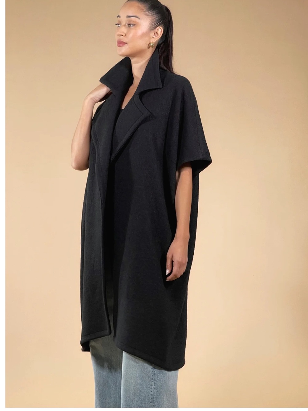 PERIPHERY Rumours Coat Black Oversized Wool Blend Cape Duster Coat Size m